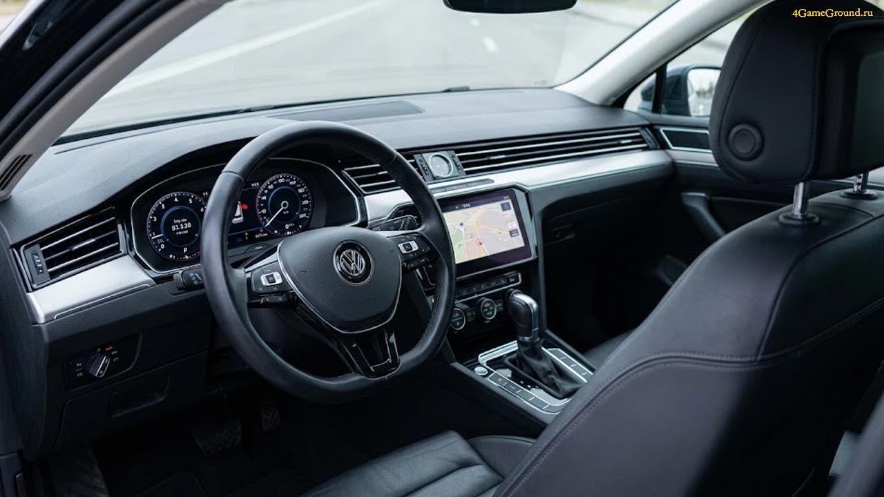 Эргономика салона VW Passat Строгий и чистый интерьер Фольксваген Пассат, на цифровой приборной панели светятся индикаторы, удобные анатомические сиденья