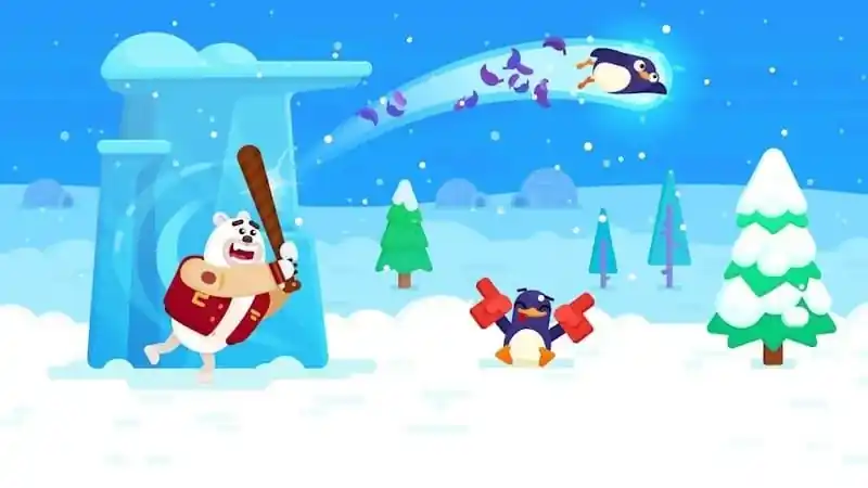 Геймплей Bouncemasters: медведь запускает пингвина