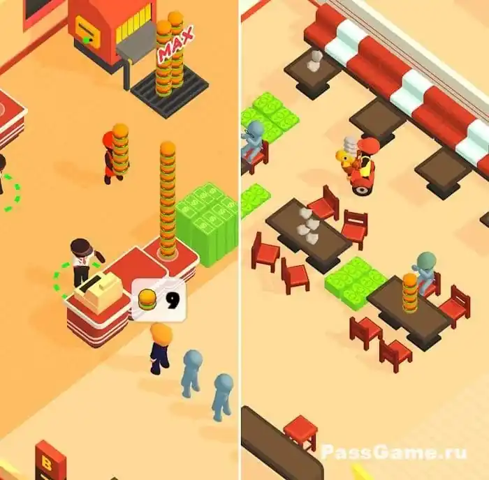 Геймплей Burger Please! с менеджером в закусочной