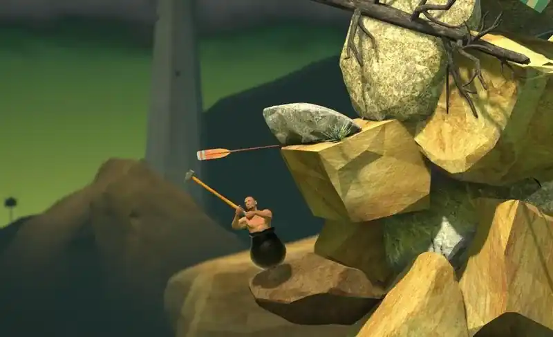 Геймплей Getting Over It: Диоген в горшке с кувалдой карабкается вверх