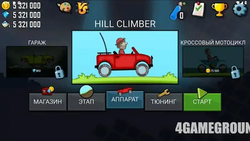 Интерфейс Hill Climb Racing во время заезда