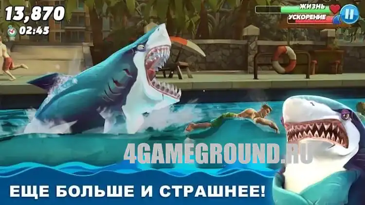 Геймплей Hungry Shark World: охота и шкала жизни
