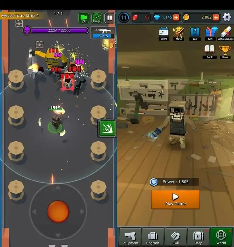 Геймплей Pixel Z Legend: бой с зомби и боссами