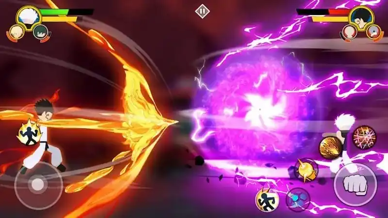 Геймплей Stickman Cursed: Phantom Fight — бой с фантомами и магическими эффектами