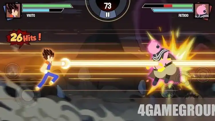 Схватка в Stickman Warriors: комбо и полёты по арене