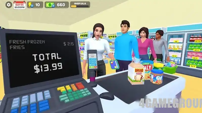Геймплей Supermarket Store Simulator: полки, склад и управление магазином