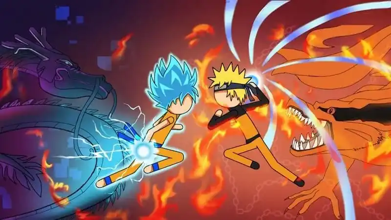 Яркий момент битвы с противником в Stick Hero Fight