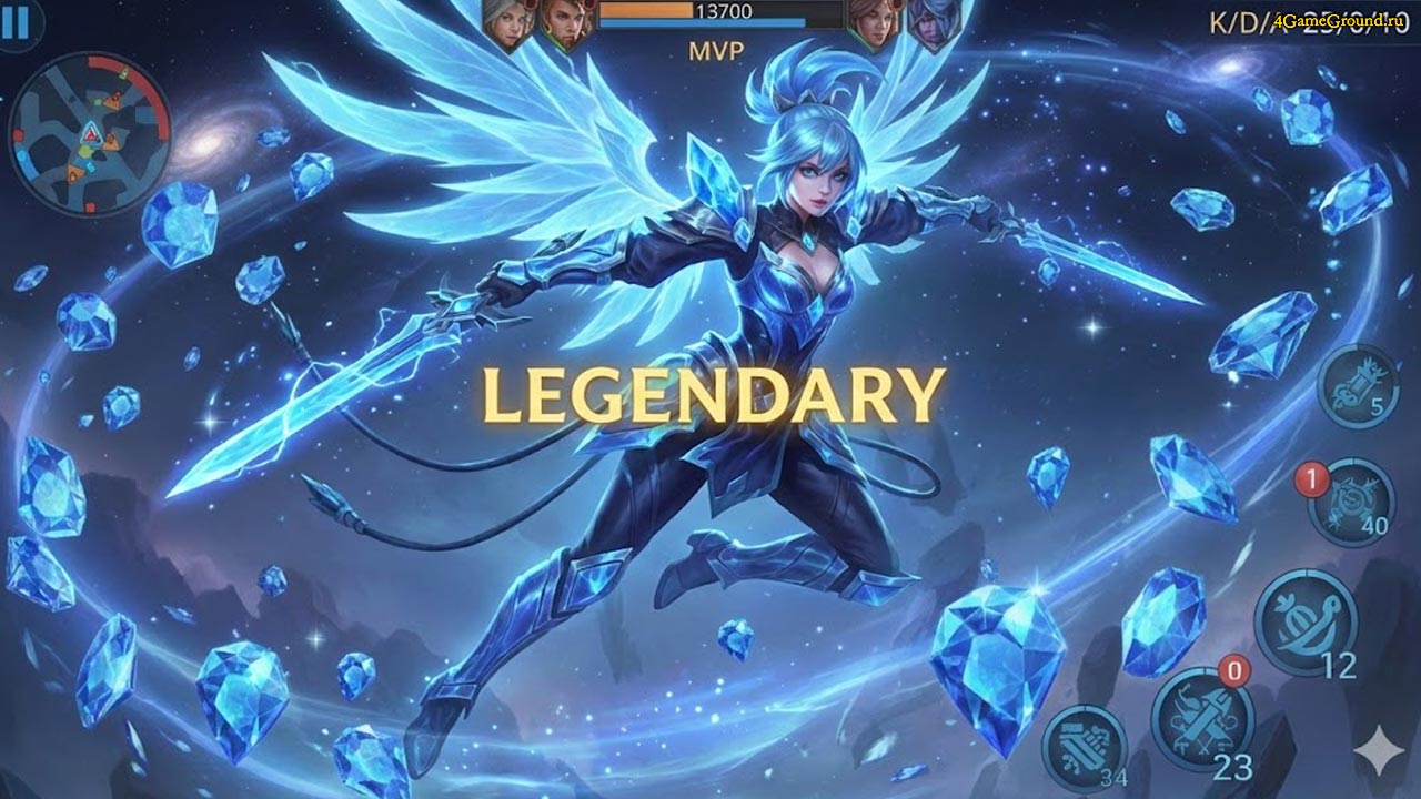 Герой Mobile Legends в эпическом облике на фоне магических эффектов
