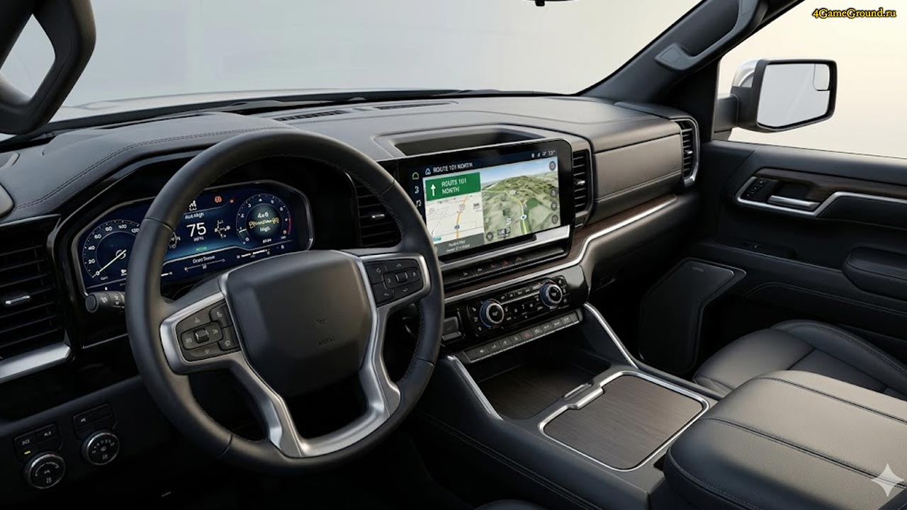 Интерьер современного автомобиля с большими цифровыми экранами и комфортными сиденьями